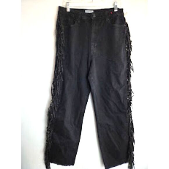 NWT Juicy Couture "Venice " Black w/Side Metallic Fringe Straight Leg Jeans sz32 - Picture 2 of 10